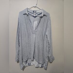 Free People Long Sleeve Tunic Blue/White Womens Large